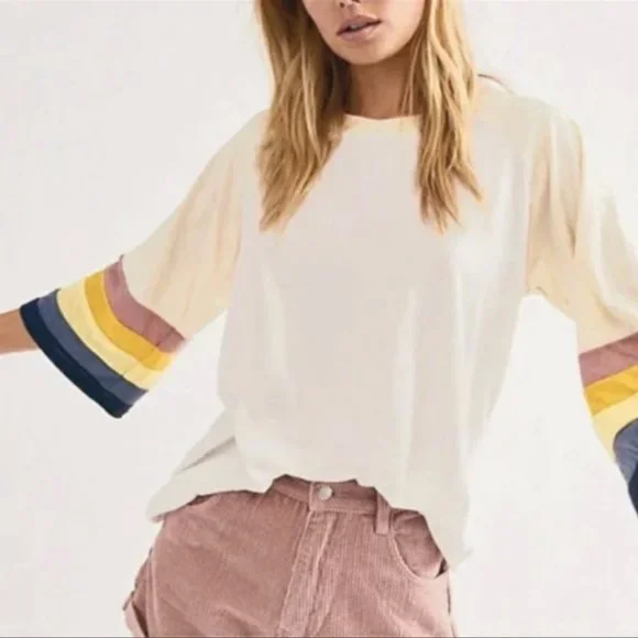 Free People Camp Collection Size X-Small White Yellow Stripe Casual Woman's Top - Picture 10 of 10
